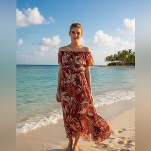 Express Floral Off The Shoulder Maxi Dress RED XS Like new condition